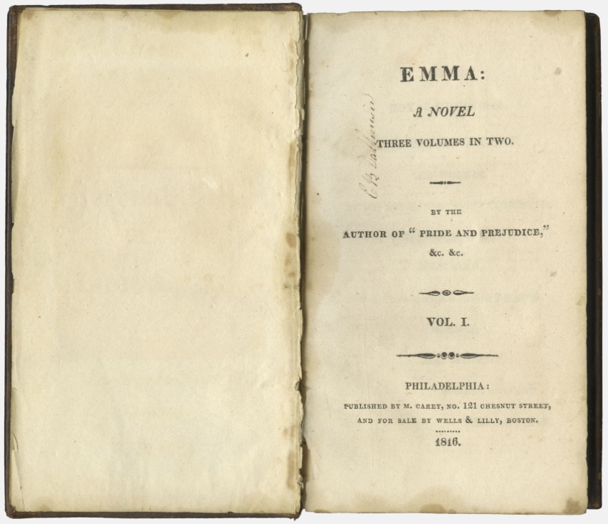 Bookplate for rare copy of Jane Austen's "Emma"